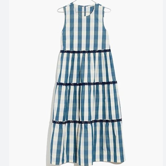 Madewell  Rickrack Cattail in Gingham Check Tiered Maxi Dress - Picture 1 of 13
